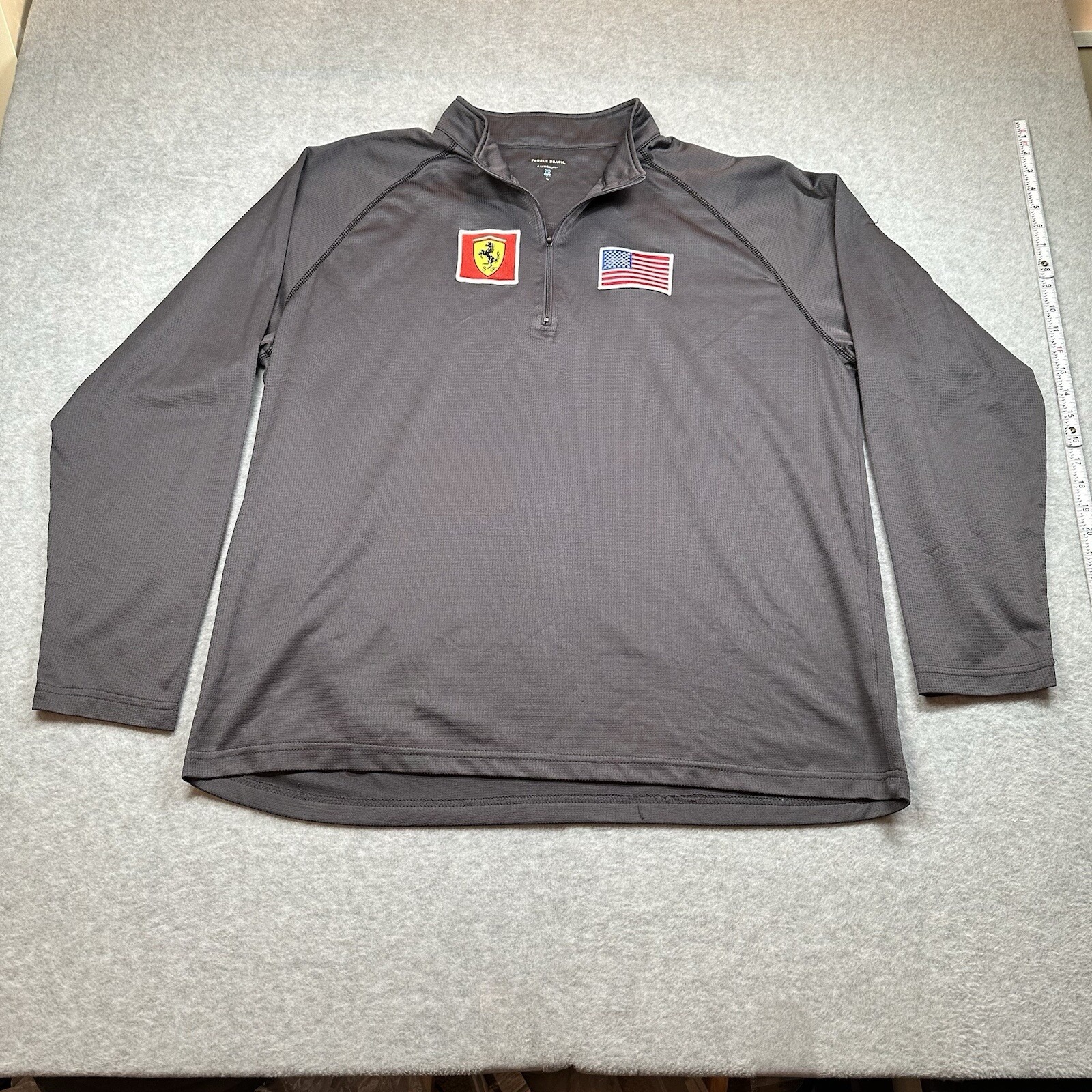Ferrari Us Flag Patches Pebble Beach Performance 14 Zip Mens Xl Gray